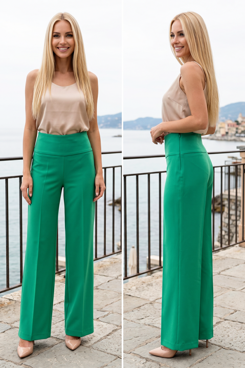 Elegantne duge ženske pantalone visokog struka i širokih nogavica ELEMINTA GREEN, Boja: zelena, IVET.RS - Nova Kolekcija