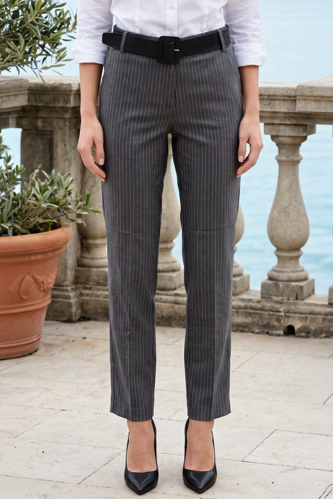 Elegantne ženske pantalone na pruge sa visokim strukom i kaišem BATILDA GREY, Boja: siva, IVET.RS - Nova Kolekcija