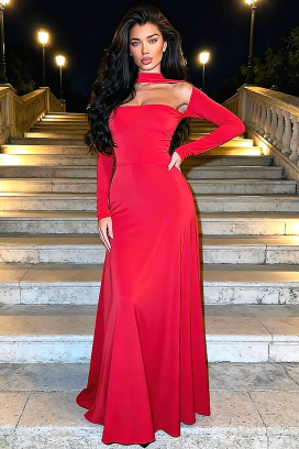 Elegantna duga haljina sa naglašenim golim ramenima VALENSIENA, Boja: crvena, IVET.RS - Nova Kolekcija