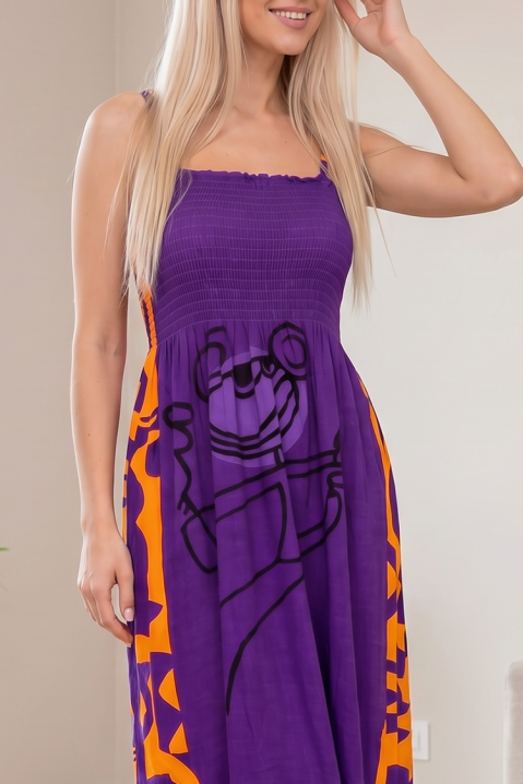 Lastična midi haljina sa vezicama i artističkim printom TAILORINA PURPLE, Boja: ljubičasta, IVET.RS - Nova Kolekcija