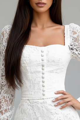 Elegantna asimetrična haljina sa čipkom i volančićima PERPELITA WHITE, Boja: bela, IVET.RS - Nova Kolekcija