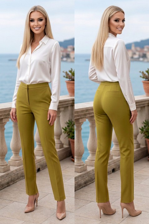 Eлегantne ženske pantalone visokog struka i pravog kroja VERALINA OLIVE, Boja: maslinasto zelena, IVET.RS - Nova Kolekcija