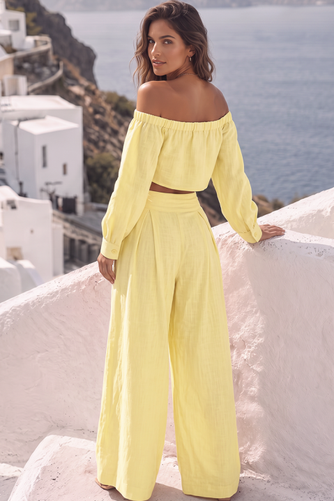 Ženski komplet top sa spuštenim ramenima i široke pantalone JEZABEL YELLOW, Boja: žuta, IVET.RS - Nova Kolekcija