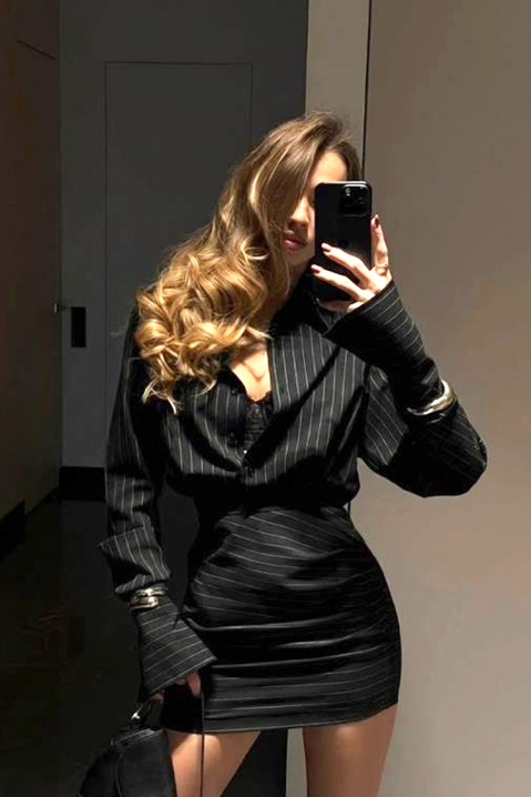 Elegantni ženski komplet sa mini suknjom i ženskom košuljom JERSEY, Boja: crna, IVET.RS - Nova Kolekcija