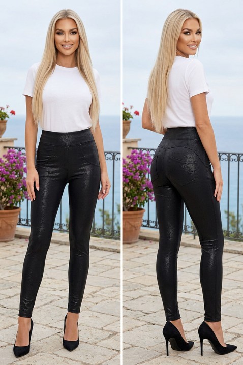 Elastičan ženski shaping helanke sa visokim strukom i sjajnim finišem LUCENTINA BLACK, Boja: crna, IVET.RS - Nova Kolekcija