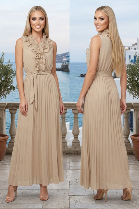Elegantna haljina sa kaišem i volanima VAVETA BEIGE, Boja: bež, IVET.RS - Nova Kolekcija