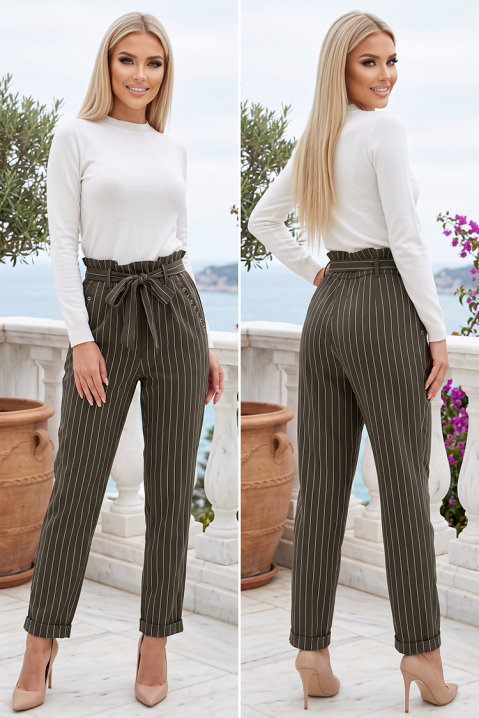 Prugaste pantalone sa kaišem i visokom strukom RYZANA KHAKI, Boja: kaki, IVET.RS - Nova Kolekcija