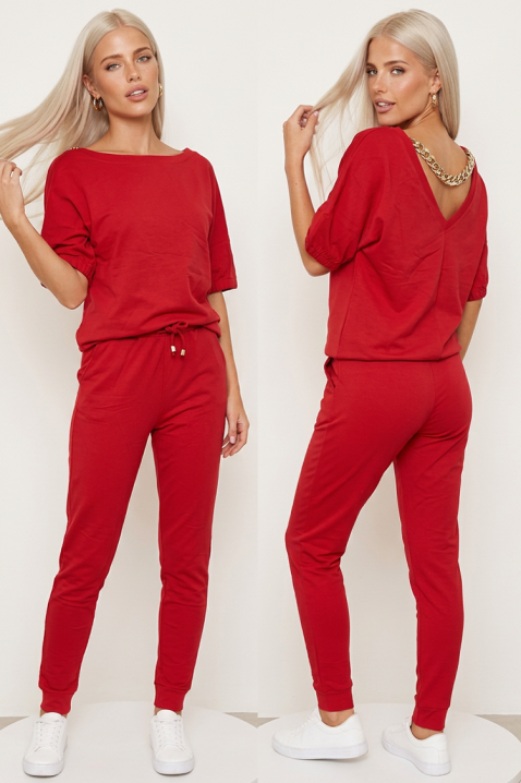Sportsko-elegantni ženski komplet od dva dela sa metalnim detaljem i jogger pantalonama PREVELA RED, Boja: crvena, IVET.RS - Nova Kolekcija