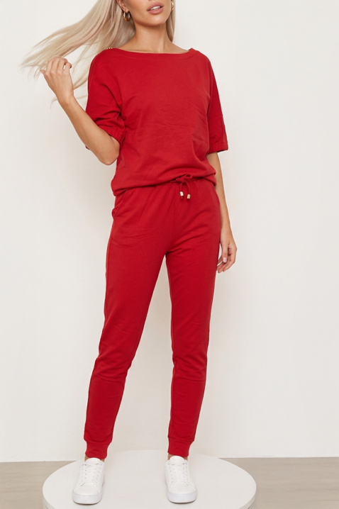 Sportsko-elegantni ženski komplet od dva dela sa metalnim detaljem i jogger pantalonama PREVELA RED, Boja: crvena, IVET.RS - Nova Kolekcija
