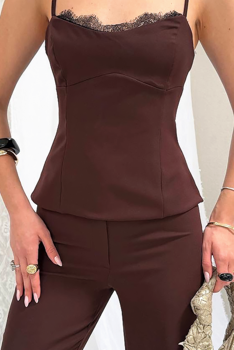 Ženski elegantni komplet sa akcentovanim leđima i čipkanim detaljima MOREZIA BROWN, Boja: braon, IVET.RS - Nova Kolekcija