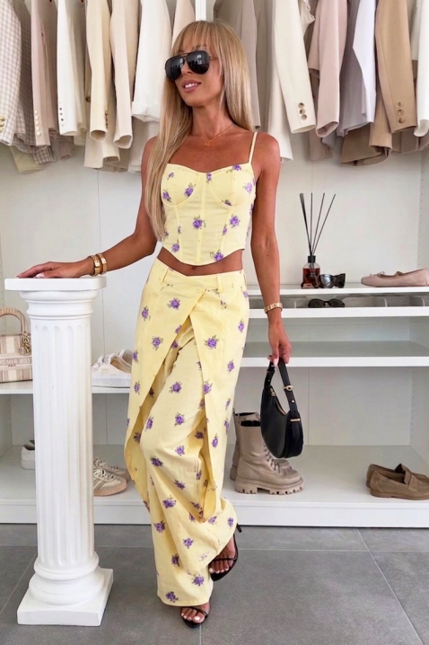 Efektan ženski komplet od korset topa i širokih pantalona sa preklopom LENARIA YELLOW, Boja: žuta, IVET.RS - Nova Kolekcija