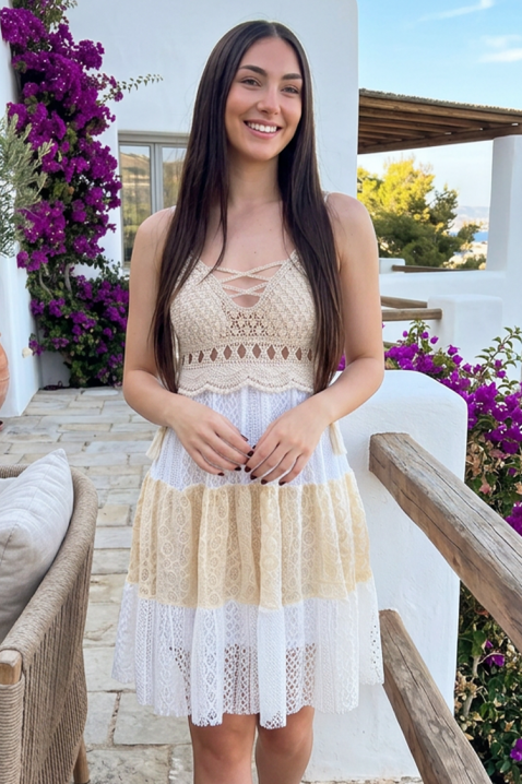 Mini haljina od čipke u boho stilu JACIRA BEIGE, Boja: bela sa bežom, IVET.RS - Nova Kolekcija