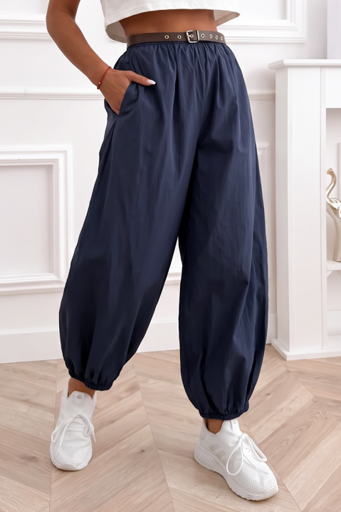 Ženske pamučne pantalone opuštenog kroja sa elastičnim ranflama CHEROSIA NAVY, Boja: tamnoplava, IVET.RS - Nova Kolekcija