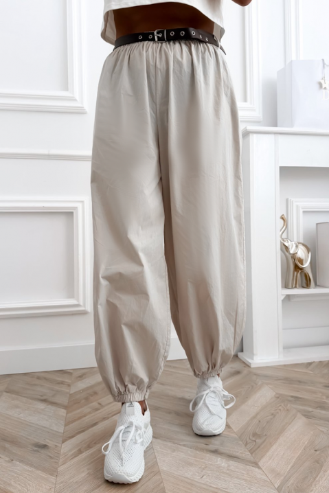Ženske pamučne pantalone ležernog kroja sa elastičnim ranflama CHEROSIA ECRU, Boja: ecru, IVET.RS - Nova Kolekcija