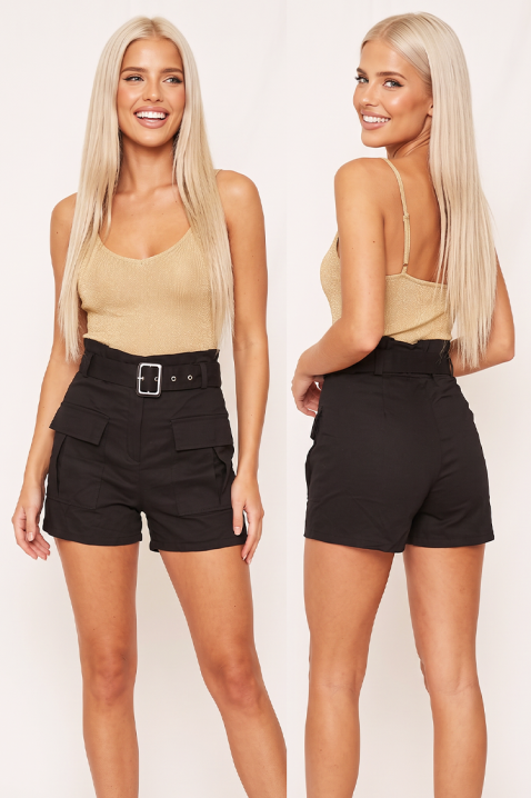 Ženske cargo kratke pantalone sa visokom strukom i funkcionalnim džepovima ALVADINA BLACK, Boja: crna, IVET.RS - Nova Kolekcija