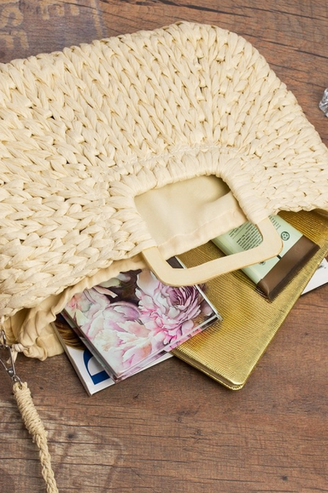 Ženska pletena torba sa drvenim ručkama i dugim kaišem JEMALIA BEIGE, Boja: bež, IVET.RS - Nova Kolekcija