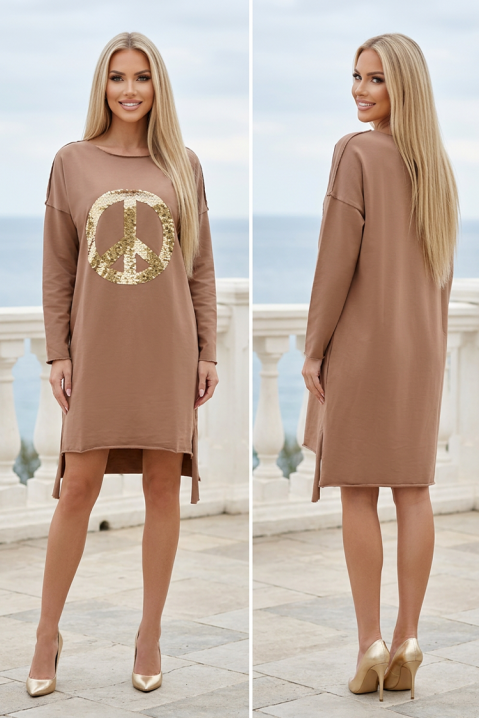 Asimetrična sportsko-elegantna ležerna haljina sa šljokicama VASIANA BEIGE, Boja: bež, IVET.RS - Nova Kolekcija