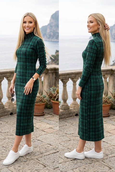 Elegantna midi haljina sa karo akcentom VANORIA GREEN, Boja: zelena, IVET.RS - Nova Kolekcija
