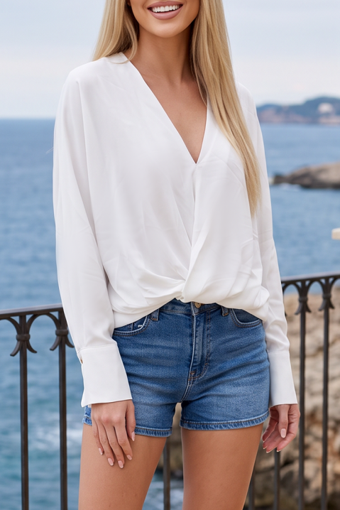 Ženska bluza sa dugim rukavima i upletenim detaljem AFELIANA WHITE, Boja: bela, IVET.RS - Nova Kolekcija