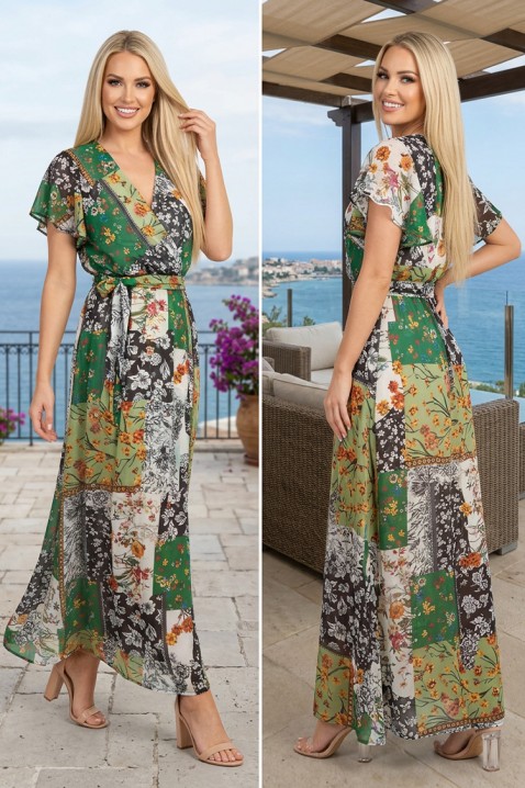 Impresivna duga haljina sa bogatim cvetnim patchwork dezenom i romantičnim kratkim rukavima FIORISCA GREEN, Boja: višebojna, IVET.RS - Nova Kolekcija