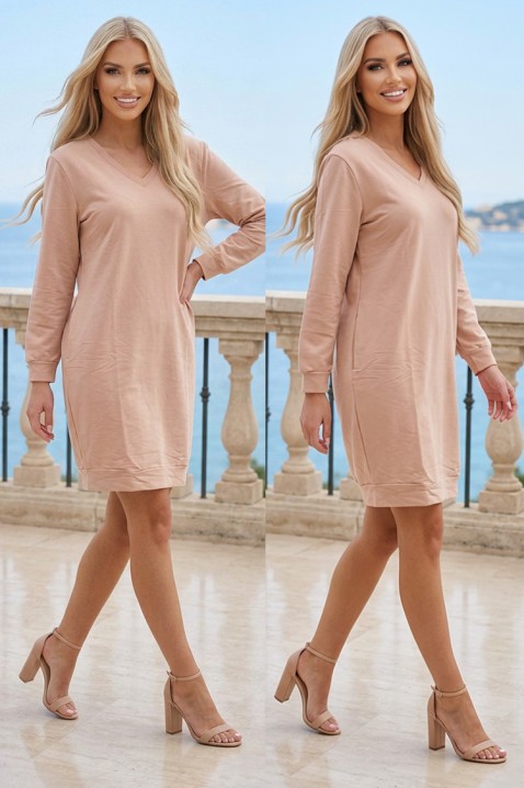 Sportsko-elegantna haljina sa V-izrezom i dugim rukavima SPORTISA BEIGE, Boja: bež, IVET.RS - Nova Kolekcija