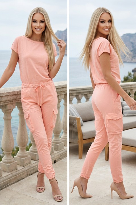 Dugi ženski kombinezon sa kratkim rukavima i cargo džepovima TOSHINIA PINK, Boja: roze, IVET.RS - Nova Kolekcija