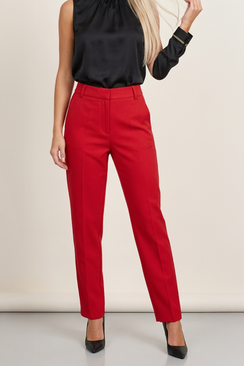 Elegantne ženske pantalone sa visokom strukom i pravim krojem LESTIANA RED, Boja: crvena, IVET.RS - Nova Kolekcija