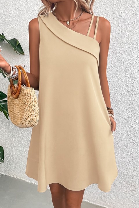 Elegantna kratka haljina sa asimetričnim dekolteom i širokim krojem IVRINIA BEIGE, Boja: bež, IVET.RS - Nova Kolekcija