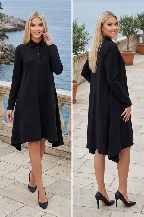 Elegantna midi haljina A kroja sa asimetričnim krojem PRESIZIA BLACK, Boja: crna, IVET.RS - Nova Kolekcija