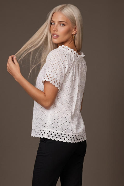 Ženska bluza sa ažurnim detaljima i kratkim rukavima AMBRELIA WHITE, Boja: bela, IVET.RS - Nova Kolekcija