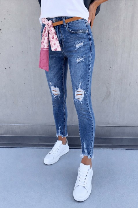 Slim fit farmerke sa visokim strukom i satenskim kaišem BELTANA, Boja: plava, IVET.RS - Nova Kolekcija