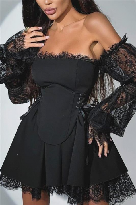 Elegantna haljina sa detaljima od čipke i korseta NIREYA BLACK, Boja: crna, IVET.RS - Nova Kolekcija