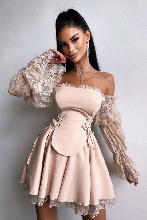 Elegantna haljina sa detaljima od čipke i korseta NIREYA BEIGE, Boja: bež, IVET.RS - Nova Kolekcija