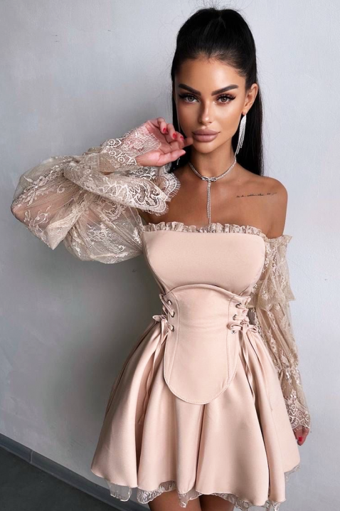 Elegantna haljina sa detaljima od čipke i korseta NIREYA BEIGE, Boja: bež, IVET.RS - Nova Kolekcija