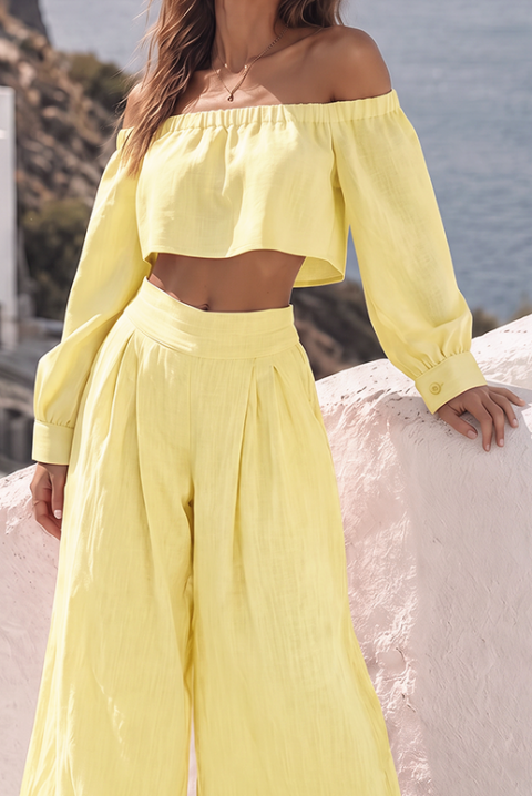 Ženski komplet top sa spuštenim ramenima i široke pantalone JEZABEL YELLOW, Boja: žuta, IVET.RS - Nova Kolekcija