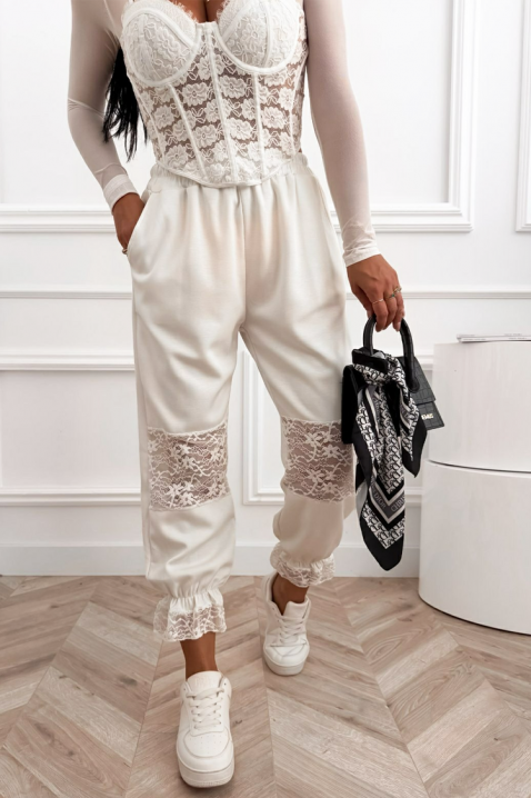 Romantičan ženski boho pantalone sa prefinjenim čipkanim akcentima i udobnim siluetom VESPERIA WHITE, Boja: bela, IVET.RS - Nova Kolekcija