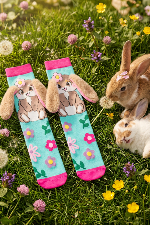 Dečije dokolenice sa 3D printom zeke i mekim ušima AQUA BUNNY, Boja: svetloplava, IVET.RS - Nova Kolekcija