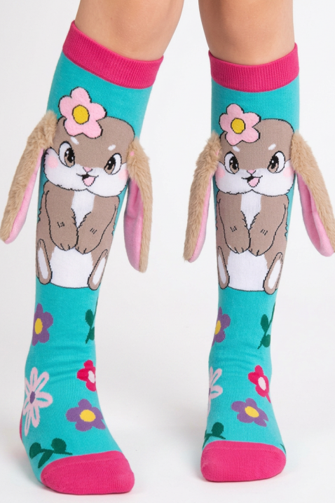 Dečije dokolenice sa 3D printom zeke i mekim ušima AQUA BUNNY, Boja: svetloplava, IVET.RS - Nova Kolekcija