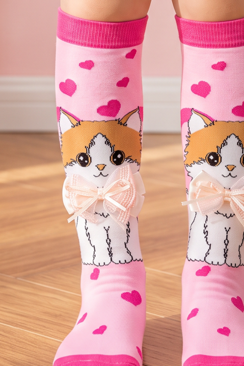 Dečije dokolenice sa 3D printom mačeta i mekom mašnom KITTY LOVE, Boja: roze, IVET.RS - Nova Kolekcija