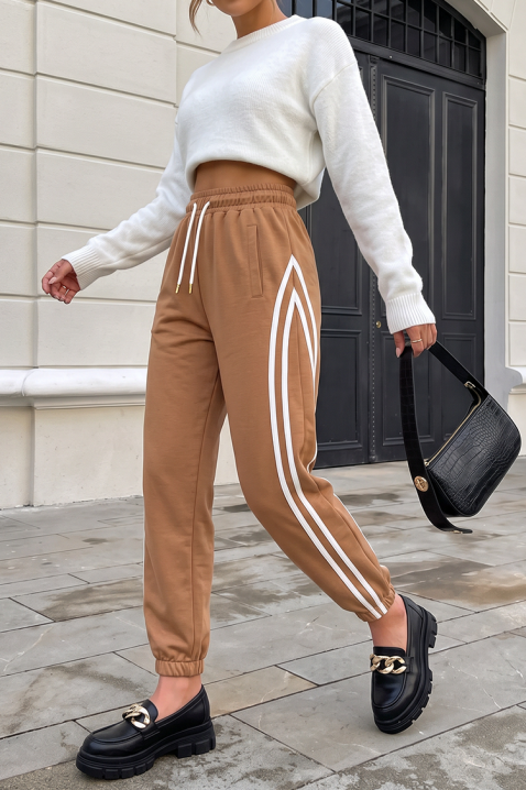 Sportske ženske pantalone sa učkurima i dekorativnim bočnim trakama BERLETA CAMEL, Boja: svetlobraon, IVET.RS - Nova Kolekcija