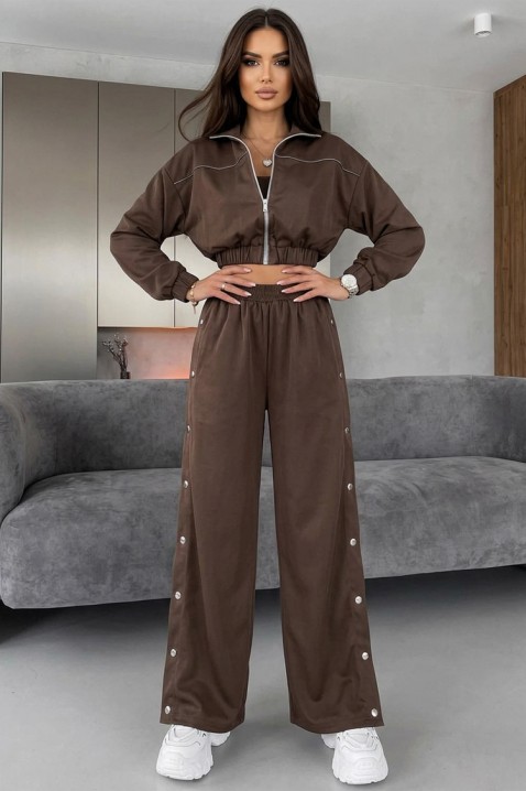 Ženski komplet od tri dela: kratka jakna sa širokim pantalonama i topom HRISANIA BROWN, Boja: braon, IVET.RS - Nova Kolekcija