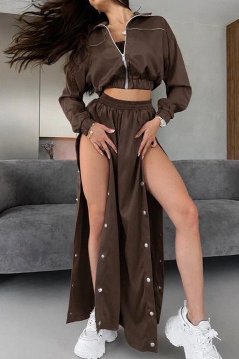 Ženski komplet od tri dela: kratka jakna sa širokim pantalonama i topom HRISANIA BROWN, Boja: braon, IVET.RS - Nova Kolekcija