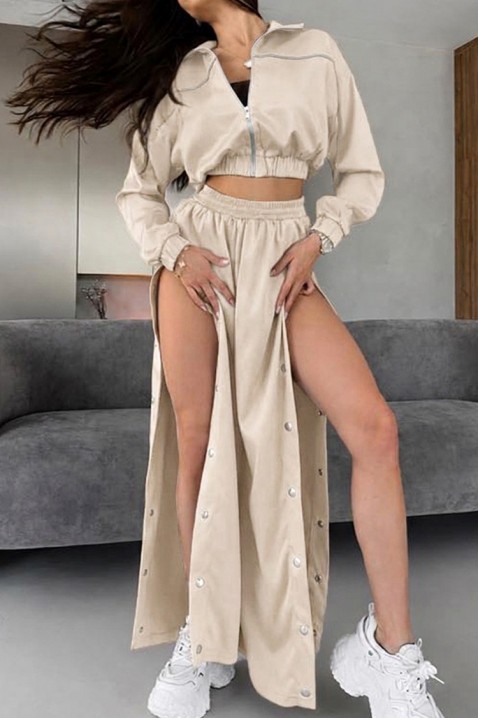 Ženski komplet od tri dela: kratka jakna sa širokim pantalonama i topom HRISANIA BEIGE, Boja: bež, IVET.RS - Nova Kolekcija