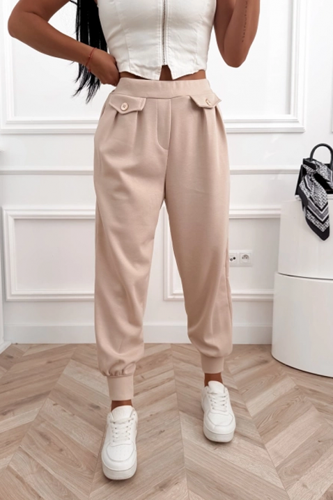 Sportsko-elegantne pantalone sa visokom strukom i elastičnim manžetnama AMARIATA BEIGE, Boja: bež, IVET.RS - Nova Kolekcija