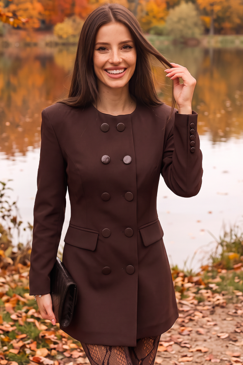 Kratka blazer haljina sa dvorednim kopčanjem i dekorativnim džepovima MARSENIA BROWN, Boja: braon,bordo, IVET.RS - Nova Kolekcija