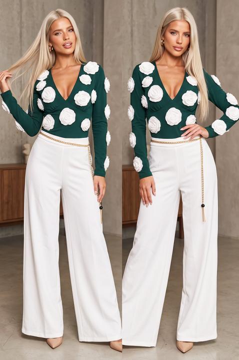 Elegantne ženske pantalone sa visokom strukom i slobodno padajućom linijom CARMESILA WHITE, Boja: bela, IVET.RS - Nova Kolekcija