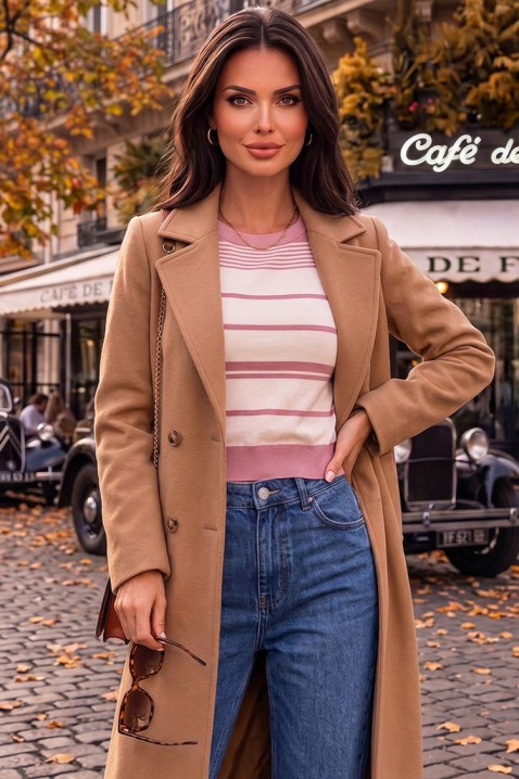 Ženski pleteni top na pruge sa širokim porubom PANESIA PINK, Boja: roze, IVET.RS - Nova Kolekcija
