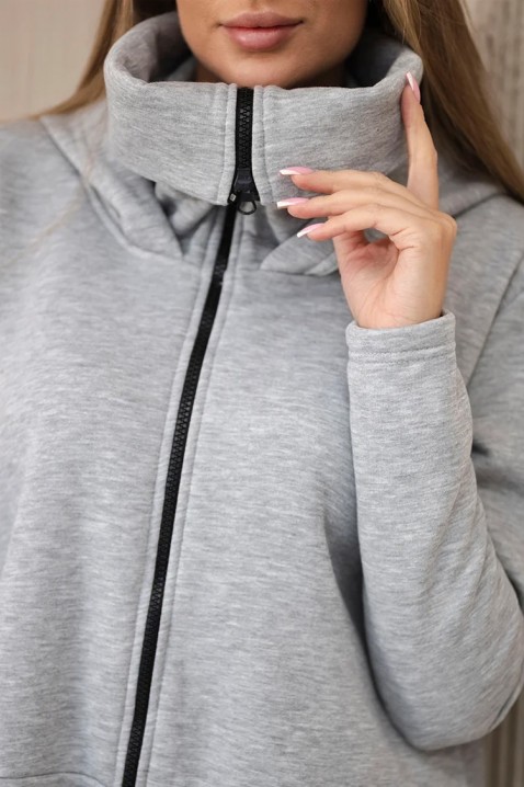 Moderna asimetrična prošivena haljina sa rajsferšlusom i kapuljačom TANERIA, Boja: siva, IVET.RS - Nova Kolekcija