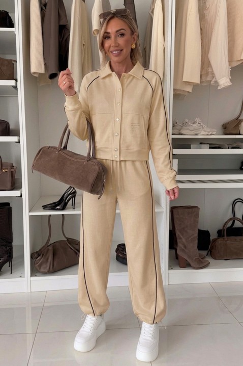 Ženski sportsko-elegantni komplet sa kratkom jaknom i jogger pantalonama LAMONIA BEIGE, Boja: bež, IVET.RS - Nova Kolekcija