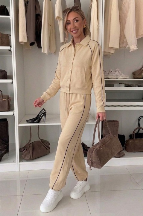 Ženski sportsko-elegantni komplet sa kratkom jaknom i jogger pantalonama LAMONIA BEIGE, Boja: bež, IVET.RS - Nova Kolekcija